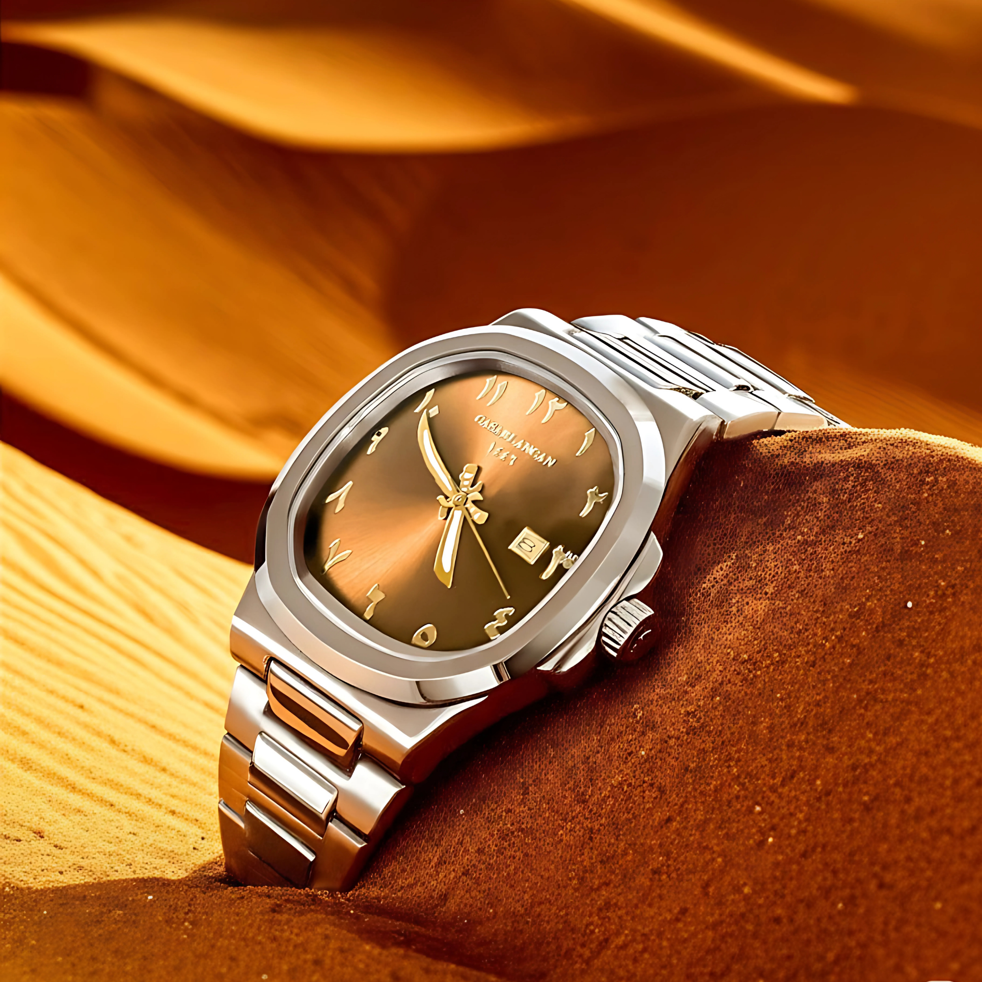 Casablancan Dune Heritage Arabic numerals brown dial 43mm Watch on a golden brown sand