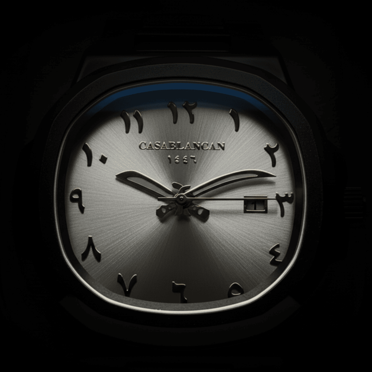Casablancan Arabic watch Dial showacasing it's signature khinjar inspired hand 