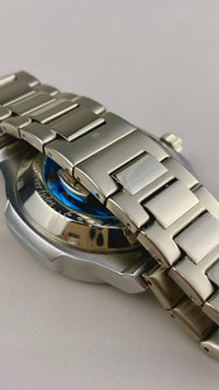 Casablancan Arabic numerals watch band with logo backshot  on a light gray background