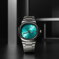 Casablancan Turquoise arabic dial watch with khanjar hands on a dark background