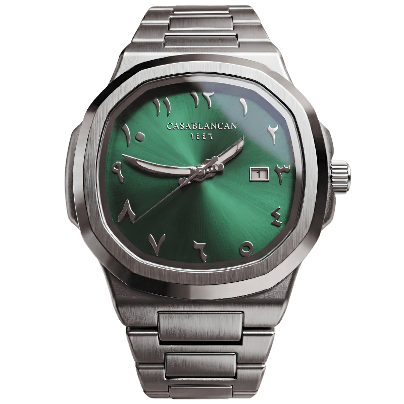 Casablancan Arabic Dial Watch - Arab Heritage 43mm Green Sunray Dial - Khanjar Hands & Sapphire Crystal Watch for Men