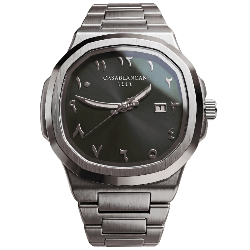 Casablancan Arabic Dial Watch - Arab Heritage 43mm Onyx Black Sunray Dial - Khanjar Hands & Sapphire Crystal Watch for Men