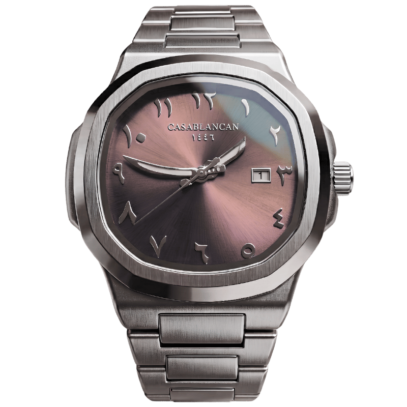 Casablancan Arabic Dial Watch - Arab Heritage 43mm Brown Dune Sunray Dial - Khanjar Hands & Sapphire Crystal Watch for Men
