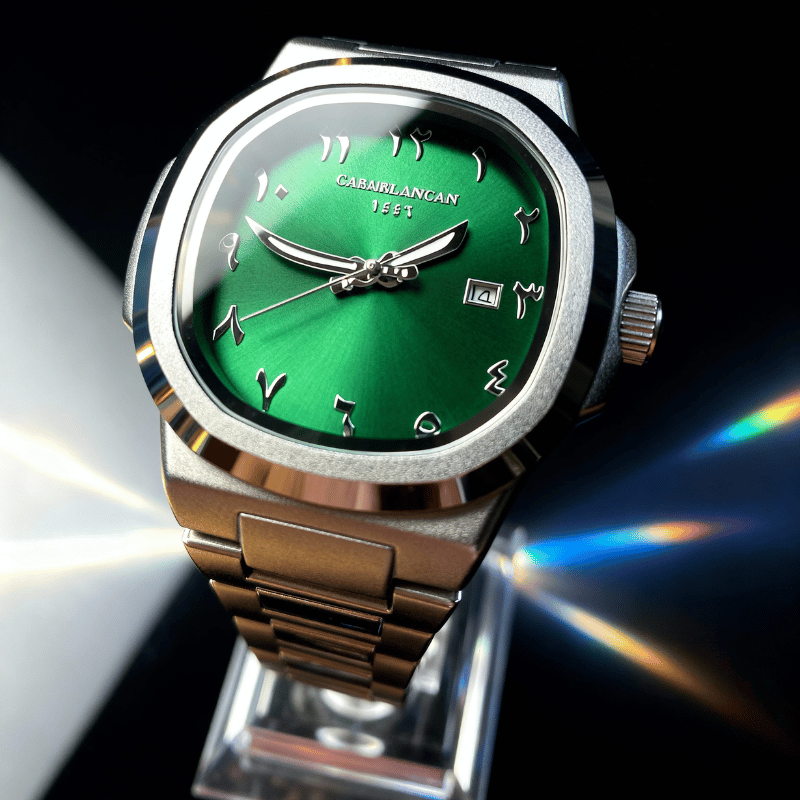 Casablancan Arabic Dial Watch - Arab Heritage 43mm Green Sunray Dial - Khanjar Hands & Sapphire Crystal Watch for Men